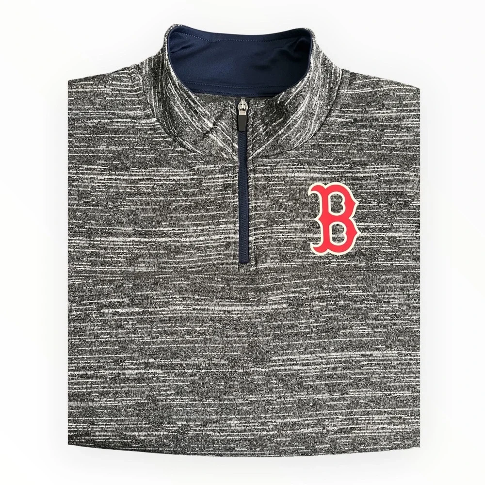 Majestic Boston Red Sox Mens XL Quarter Zip Pullover Space Dye Gray Fleece 7R13